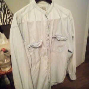 Replace Light Blue Denim Long Sleeve Shirt Round Collar 2 Pockets Large